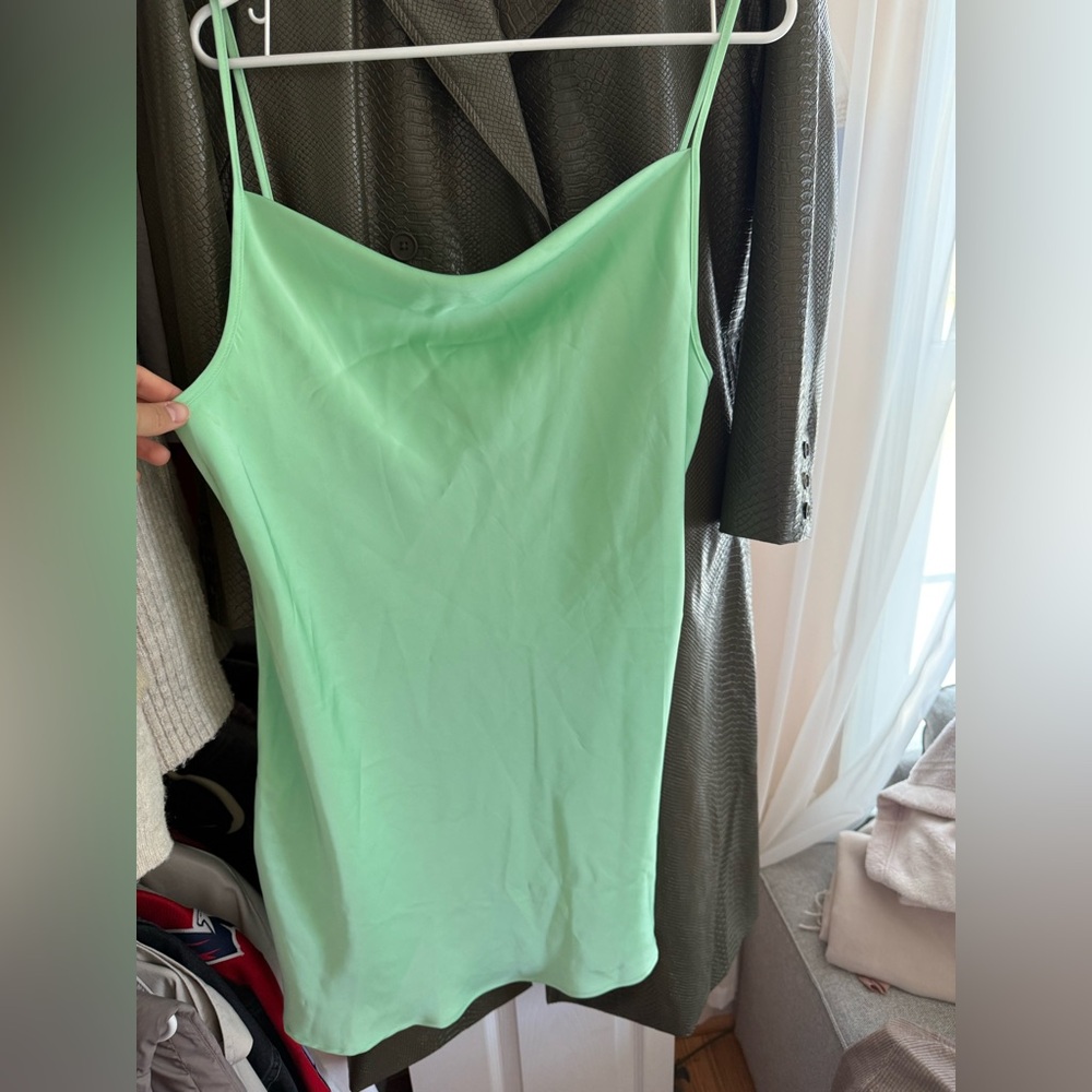 Green silk short slip dress cotton on